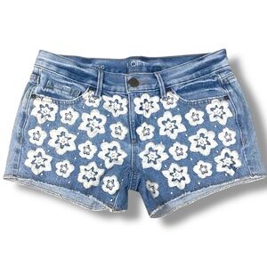 Ann Taylor Blue Jean Shorts with White Floral Design Size 0